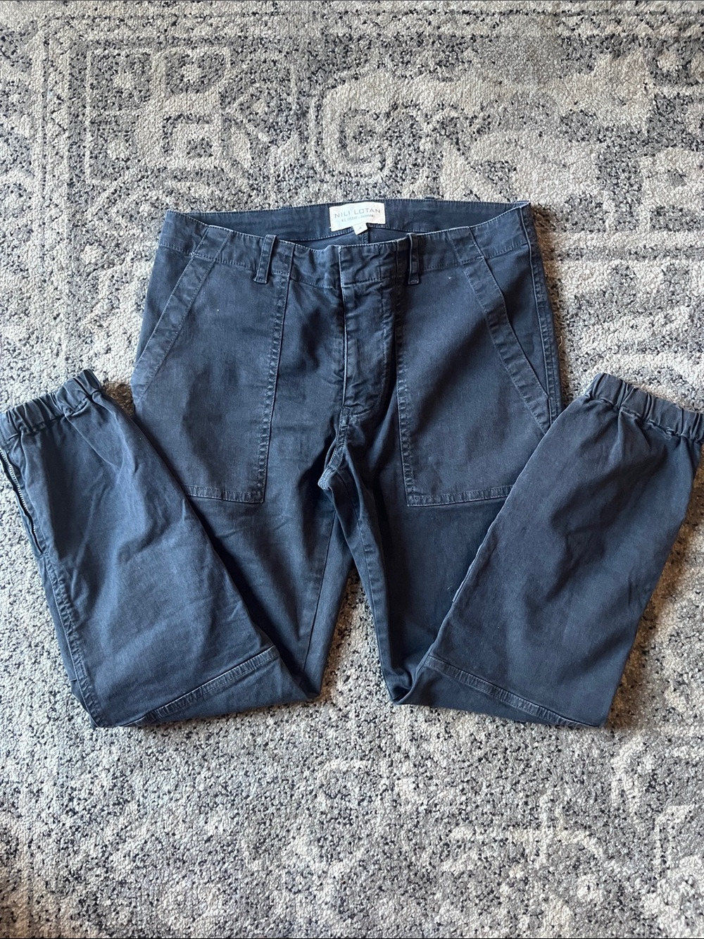 Nili Lotan Cropped Military Carbon Grey Jogger Ankle Zip Pants